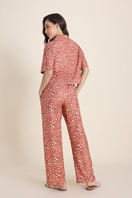 Zivame Dot & Doze Knit Poly Pyjama Set - Raw Sienna — image 4
